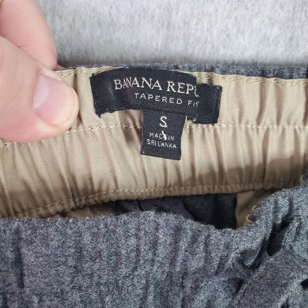 Banana Republic Wool Pants Mens Small Gray Flannel Tapered Fit Drawstring